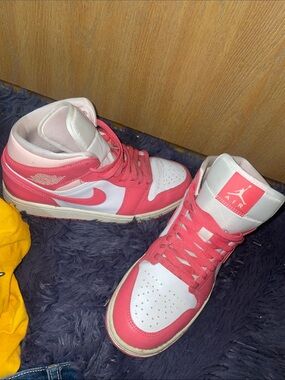 Jordan Women's High-Top Sneakers in Pink & White